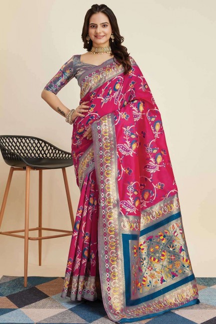 Banarasi silk Weaving Pink Saree