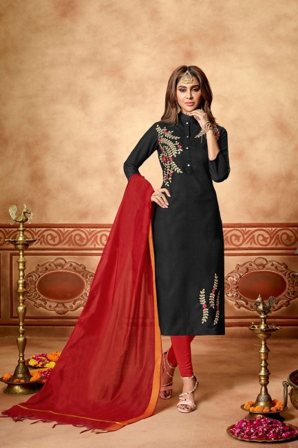 Latest Black Churidar Suits in Cotton with Cotton