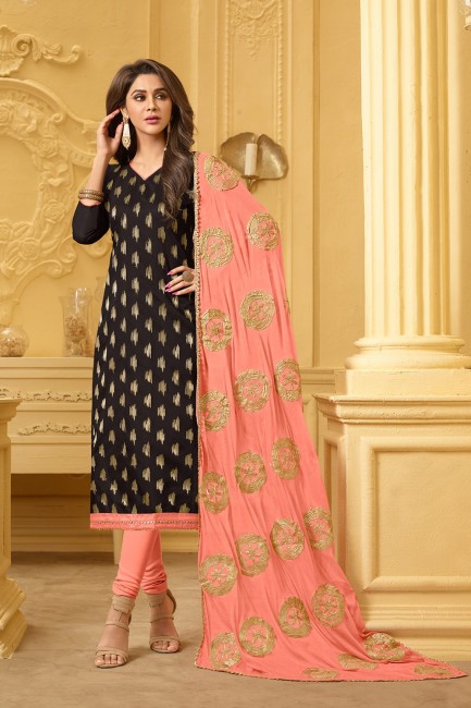 Jacquard Churidar Suits with Jacquard in  Black