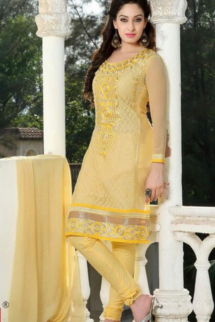 Delicate yellow Cotton Churidar Suits