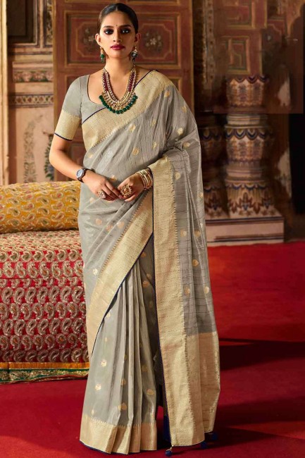 Grey Weaving Silk South Indian Saree