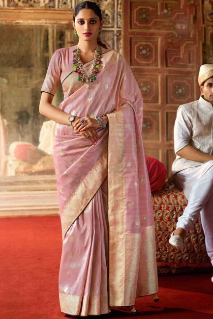Silk South Indian Saree in Pink weaving