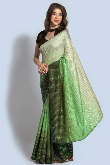 Georgette Saree in Mehndi  with Embroidered