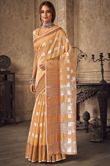 Cream Linen Saree with Weaving