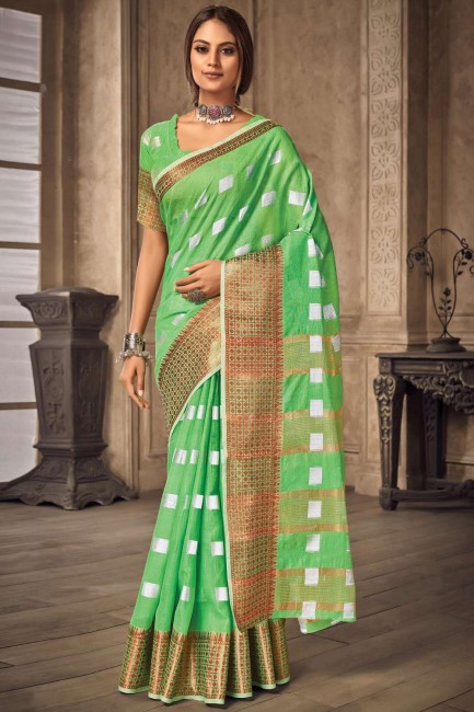 Light green Saree in Linen with Weaving