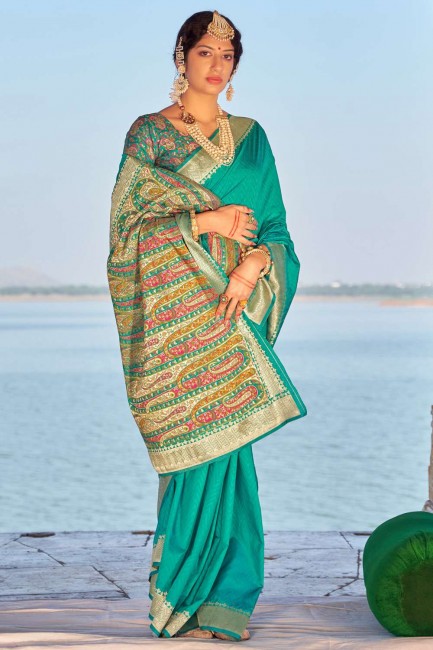 Banarasi Saree in Sea green Banarasi silk with Weaving
