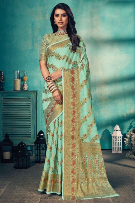 Blue Saree in Cotton with Weaving