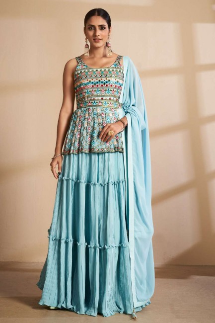 Embroidered Georgette Party Lehenga Choli in Turquoise
