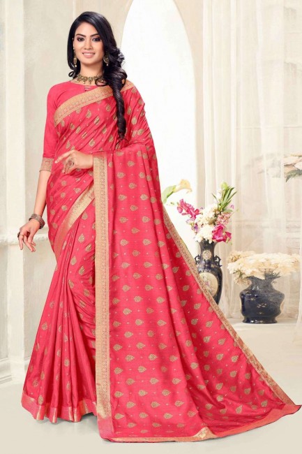 Saree in Pink Silk with Printed