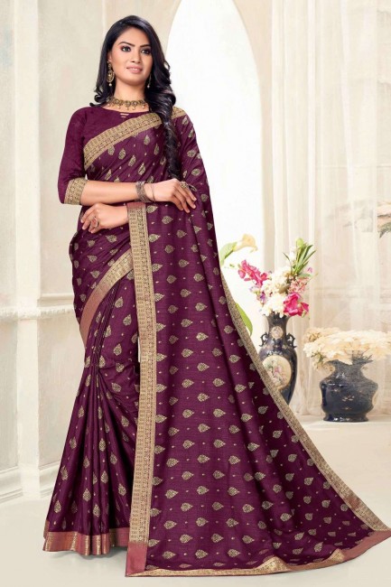 Purple Saree in Silk with Printed