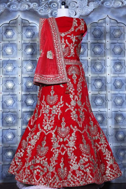 Bridal Lehenga Choli with Embroidered Red Velvet