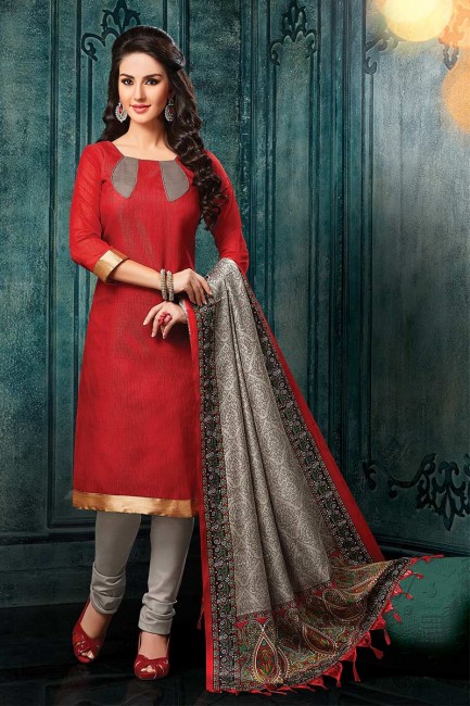 Red Banarasi Jacquard Churidar Suit