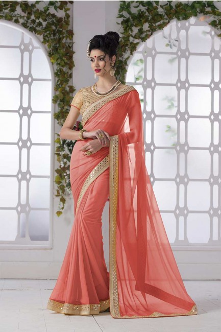 New Old Rose pink Georgette Saree