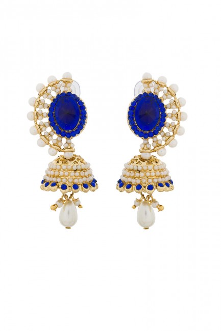 American Diamond, Pearls, Stone & Beads Blue, Golden & White Earrings