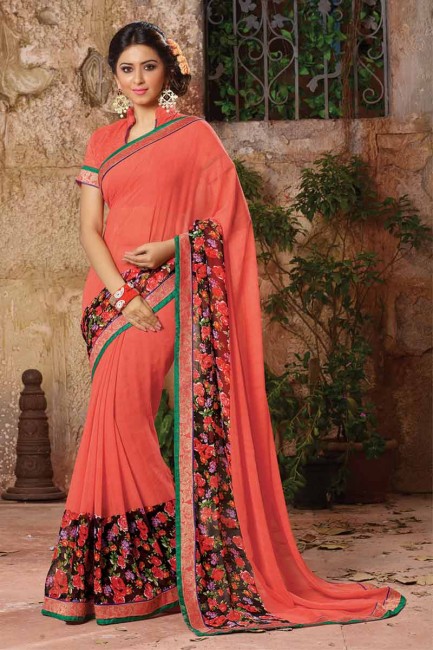 Latest Ethnic Old Rose Pink Georgette Saree