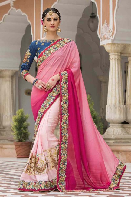 Dazzling Pink Silk Saree