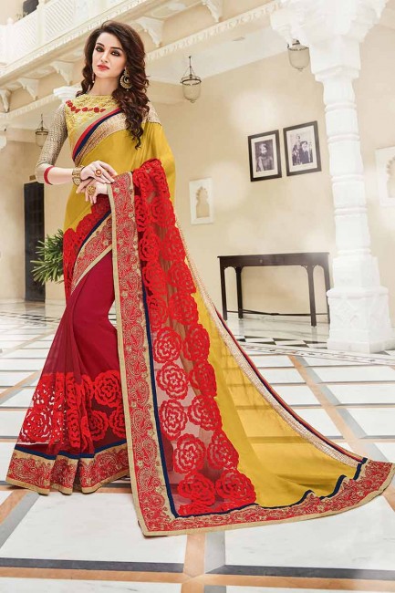 Red , Yellow Georgette Saree