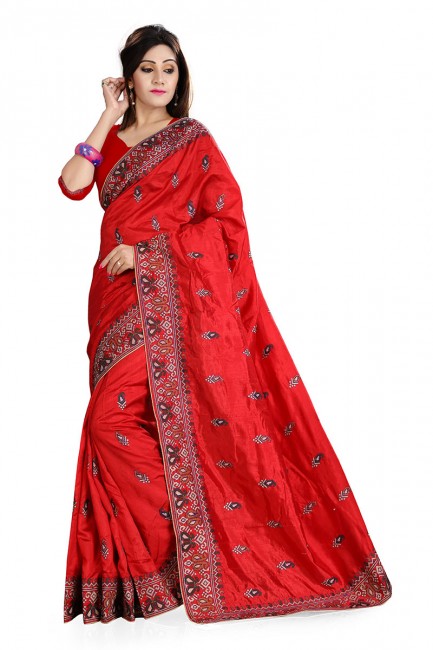 Splendid Dazzling Red Art Silk Saree