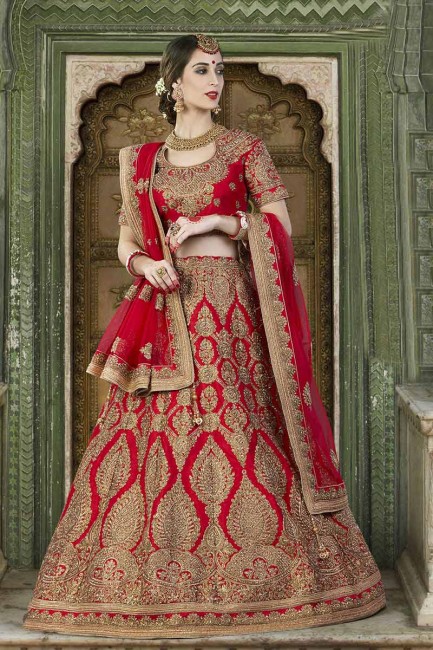 Red Silk Bridal Lahanga