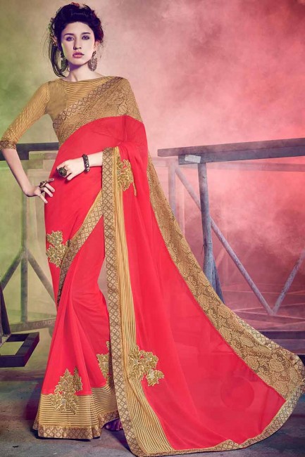 Fashionable Red Georgette Saree