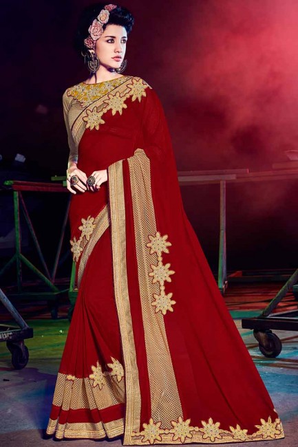 Indian Ethnic Red Georgette Saree
