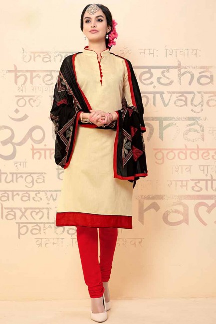 Ravishing Beige Chanderi Churidar Suit