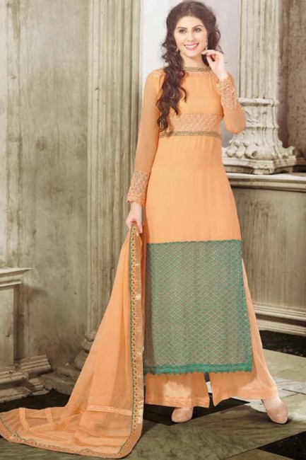 Latest Peach Georgette Palazzo Suit
