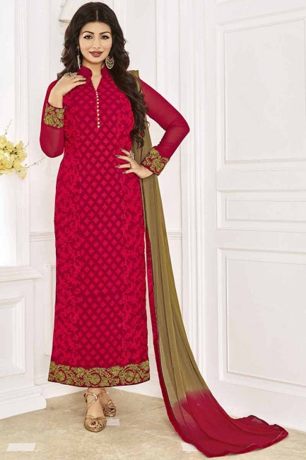 Fashionable Red Georgette Churidar Suit
