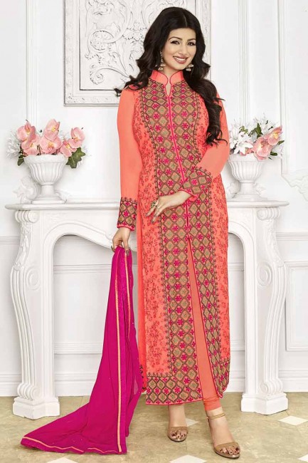 Traditional Peach Georgette Churidar Suit