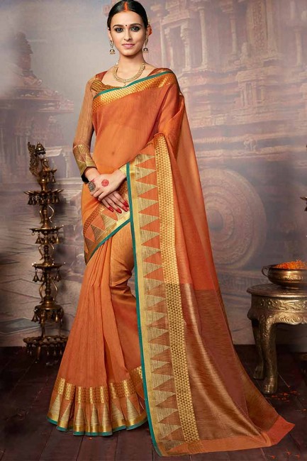  Orange Khadi Silk Saree
