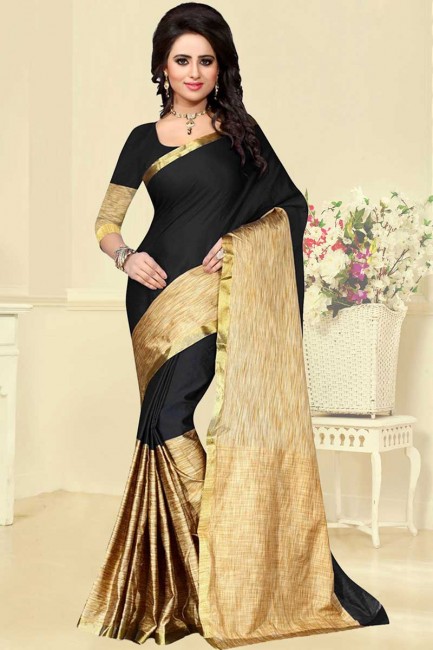 Black & Golden Cotton Silk Saree