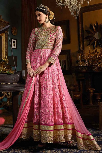 Pink Banglori Silk & Net Anarkali Suit