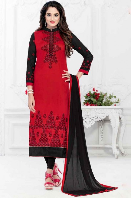 Glorious Red Cotton Churidar Suit