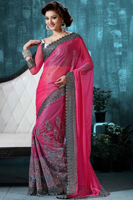 Stunning Pink Lycra & Net Saree