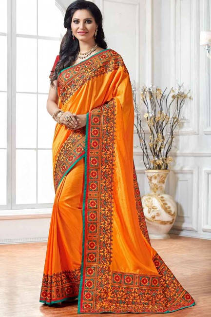 Designer Orange Art Silk Saree