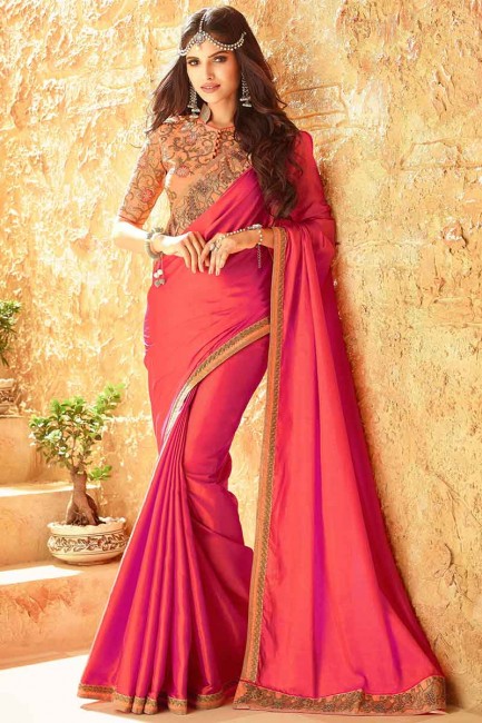 Indian Ethnic Pink Silk Saree