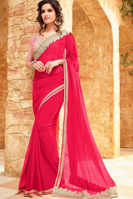 Beautiful Rani Pink Georgette Saree