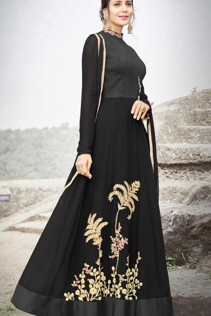 Black color Chiffon & Art Silk Anarkali Suit