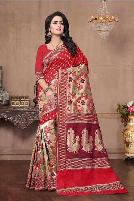 Adorable Red color Banarasi Art Silk Saree