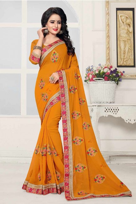 Glorious Musturd Yellow color Georgette Saree