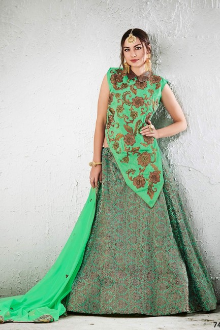 Beautiful Green Jacquard and silk Lehenga Choli