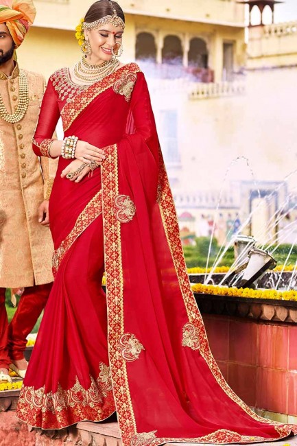 Indian Ethnic Red color Georgette Saree