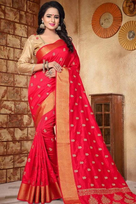 Red color Soft Silk saree
