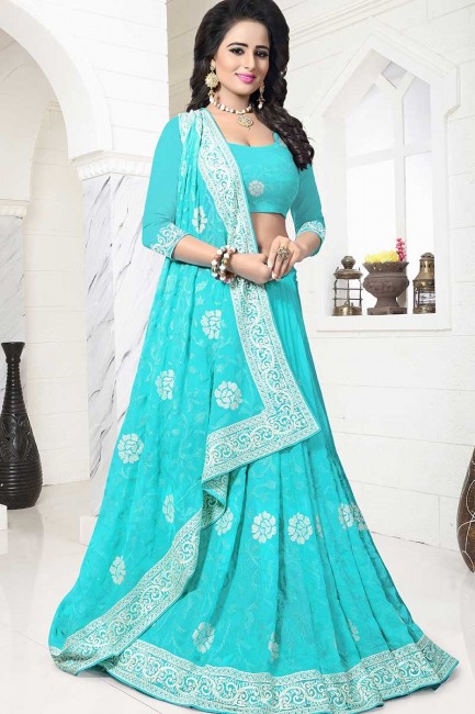 Appealing Turquoise Blue color Georgette saree
