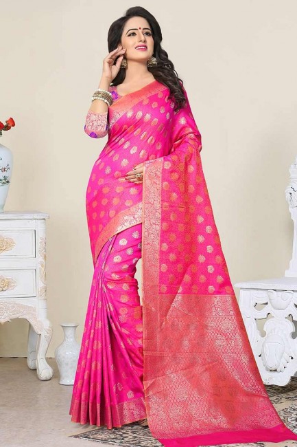 Adorable Fuschia Pink color Banarasi Art Silk saree