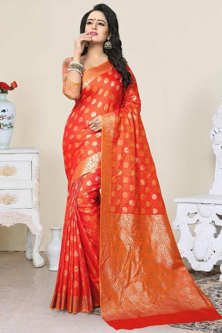 Alluring Orange color Banarasi Art Silk saree