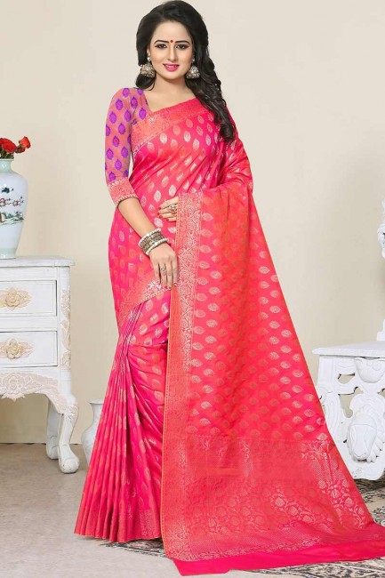 Ravishing Fuschia Pink color Banarasi Art Silk saree