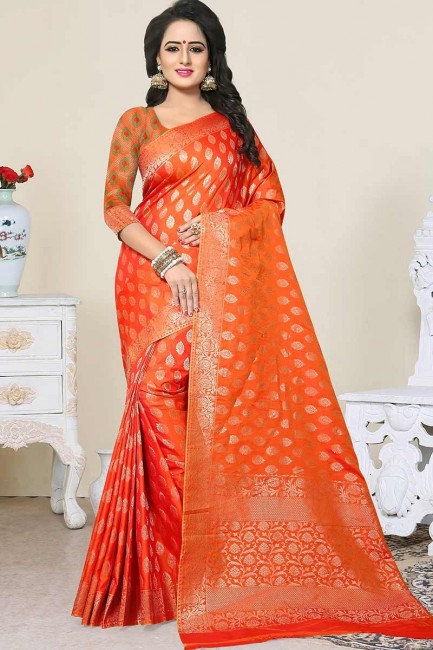 Gorgeous Orange color Banarasi Art Silk saree