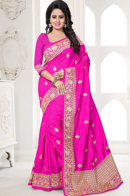 Splendid Fuschia Pink color Art Silk saree