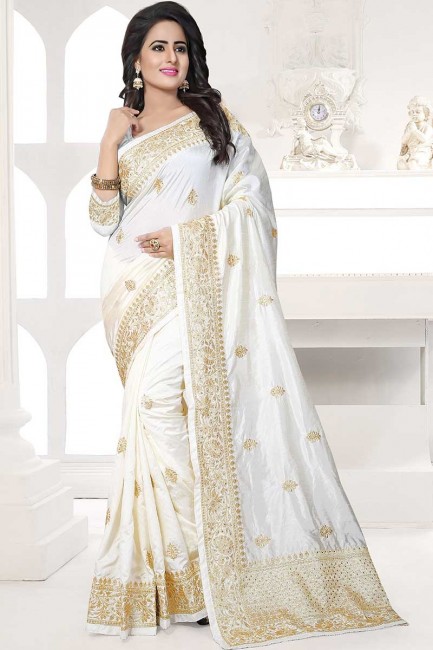 Latest White color Art Silk saree